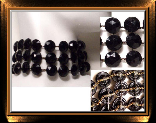 1800s GEORGIAN JET Mourning 3 row necklace