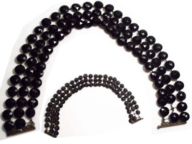 1800s GEORGIAN JET Mourning 3 row necklace