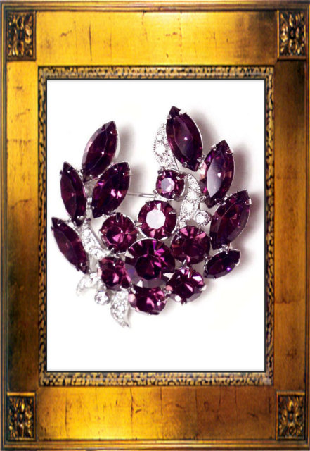 Vintage Signed Purple Rhinestone Eisenberg PIN