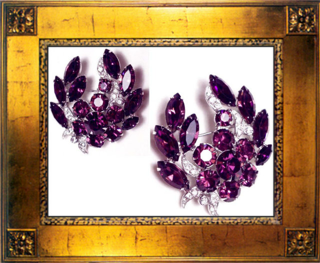 Vintage Signed Purple Rhinestone Eisenberg PIN