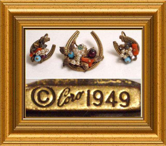 Edwardian SIGNED dated Coro Coral DEmi Parure