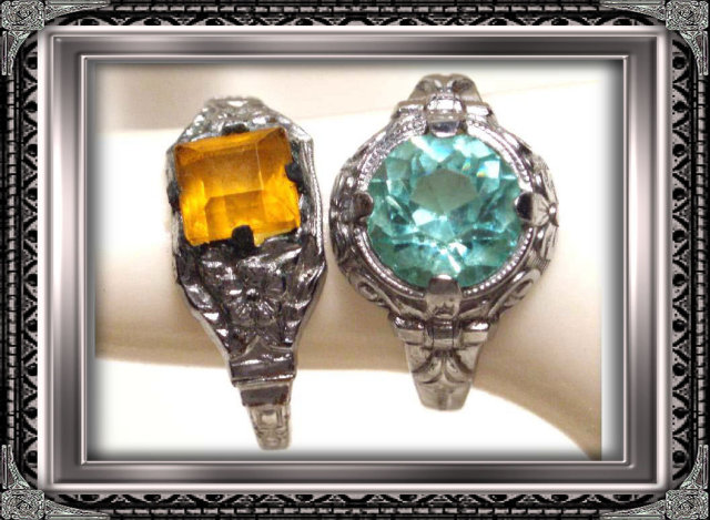 2 1920's ART DECO FANCY STONE filigree RINGS