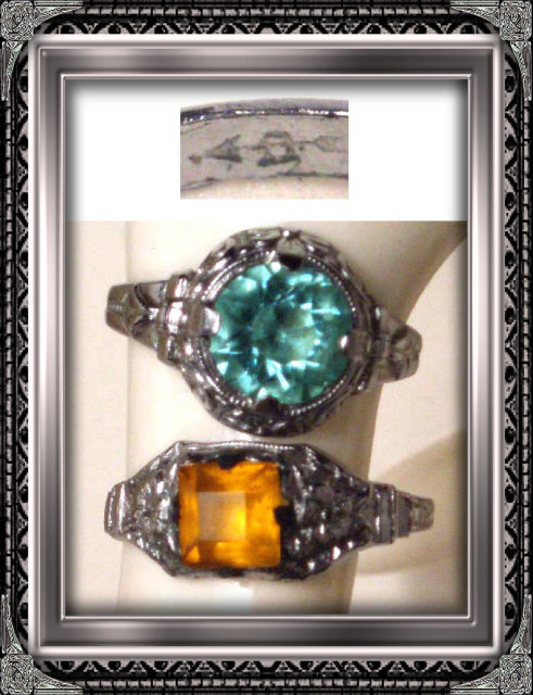 2 1920's ART DECO FANCY STONE filigree RINGS