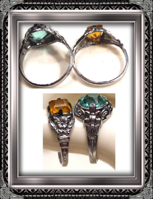 2 1920's ART DECO FANCY STONE filigree RINGS