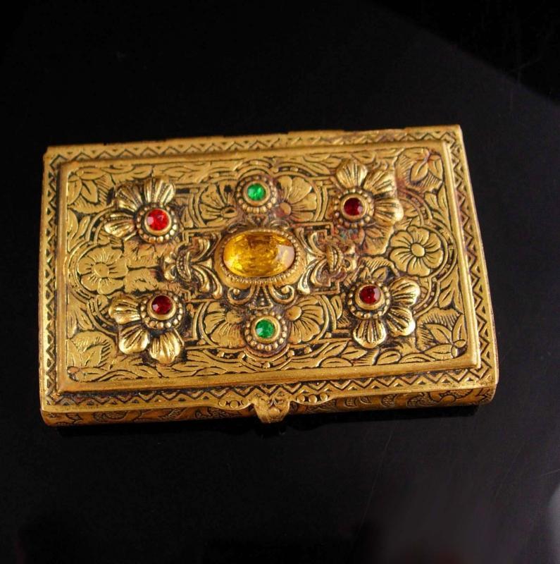 Antique Austro Hungarian Calling card case / GRAND TOUR accessory / rhinestone Jewels / vintage box / ornate etchings