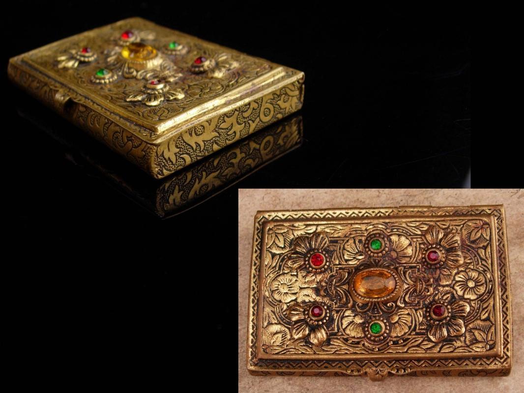 Antique Austro Hungarian Calling card case / GRAND TOUR accessory / rhinestone Jewels / vintage box / ornate etchings