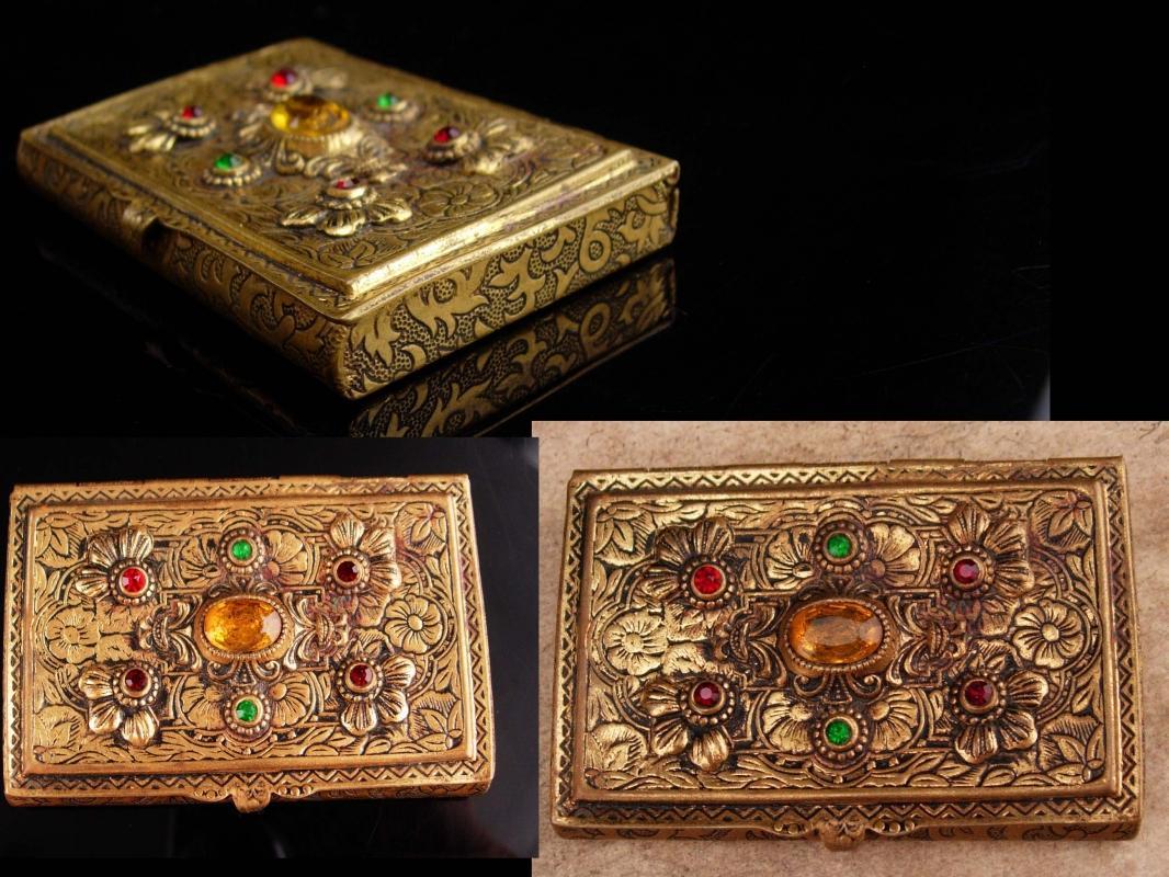 Antique Austro Hungarian Calling card case / GRAND TOUR accessory / rhinestone Jewels / vintage box / ornate etchings