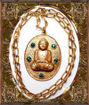 Vintage Jeweled Buddha Necklace Large Chinese Oriental Rhinestone Asian Pendant