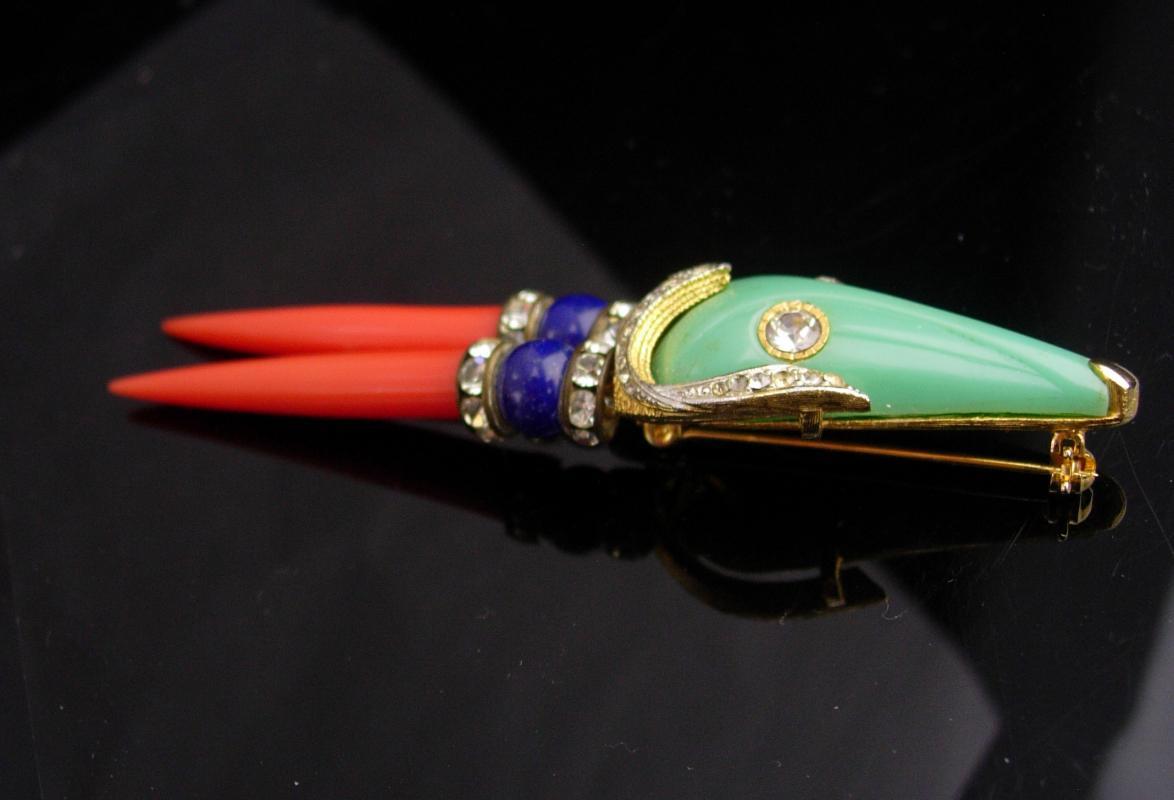 RARE Vintage Hattie Carnegie Brooch / Horned Goat / signed figural jewelry / bookpiece pin / Antelope brooch / thermoplastic jewelry