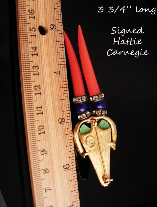 RARE Vintage Hattie Carnegie Brooch / Horned Goat / signed figural jewelry / bookpiece pin / Antelope brooch / thermoplastic jewelry
