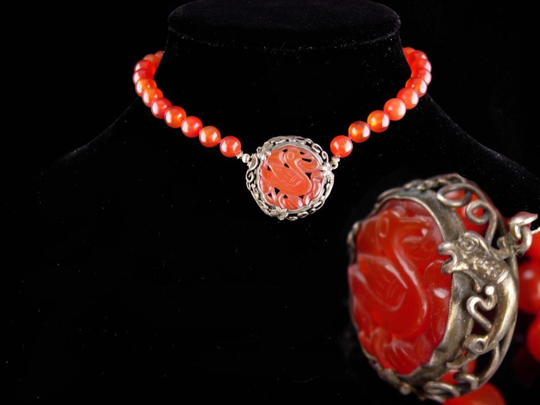 19th CENTURY DRAGON choker / antique SNAKE Necklace / vintage Carnelian Chimera / Antique jewelry / asian carved clasp / chinese oriental