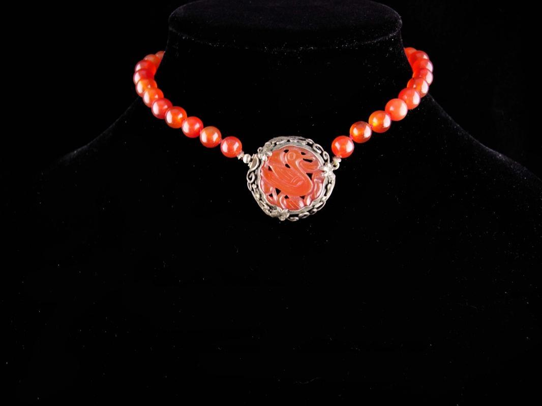 19th CENTURY DRAGON choker / antique SNAKE Necklace / vintage Carnelian Chimera / Antique jewelry / asian carved clasp / chinese oriental