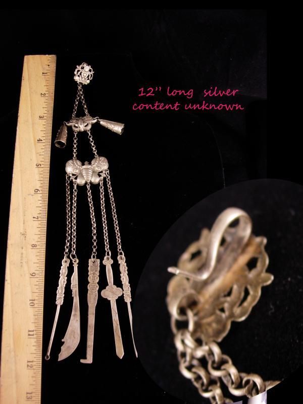 Antique Chinese Chatelaine / tobacco snuff tools / Figural Lan Caihe / Goddess Immortals / Chinese moth / oriental Asian primitive tool