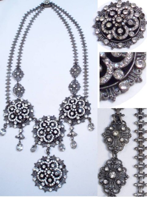 GRAND Vintage VIctorian Necklace with bookchain Paste brilliants Girandole drops