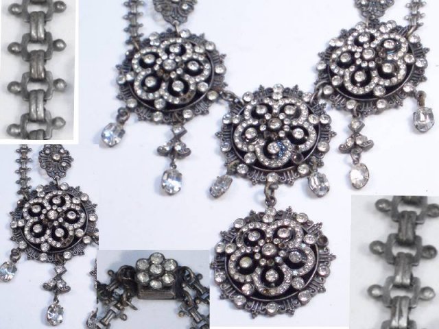 GRAND Vintage VIctorian Necklace with bookchain Paste brilliants Girandole drops