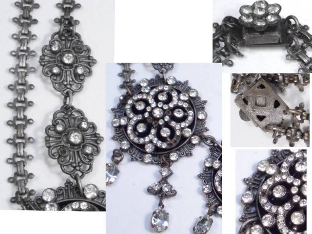 GRAND Vintage VIctorian Necklace with bookchain Paste brilliants Girandole drops