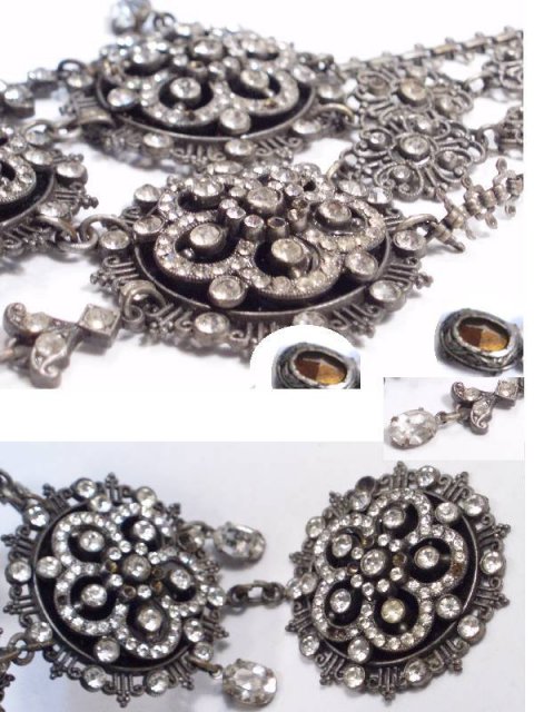 GRAND Vintage VIctorian Necklace with bookchain Paste brilliants Girandole drops