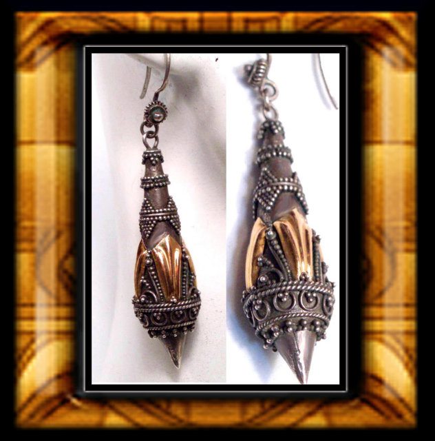 Vintage Rose gold etruscan silver drop earrings