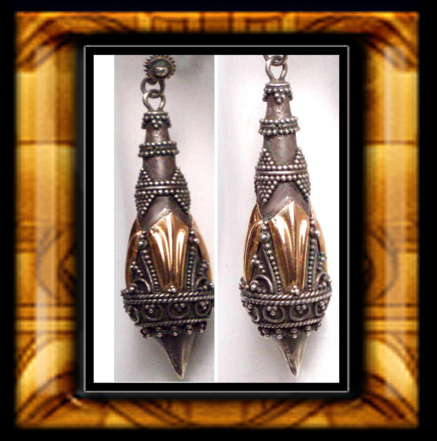 Vintage Rose gold etruscan silver drop earrings