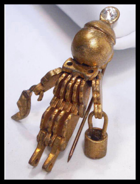 Steampunk brooch Vintage robot Signed ARTS Crafts MECHANICAL figural
