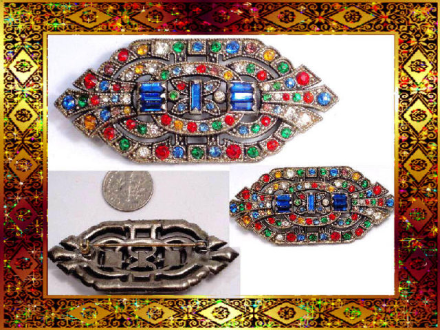 Antique Czech STUNNING deco GLASS Sash PIN