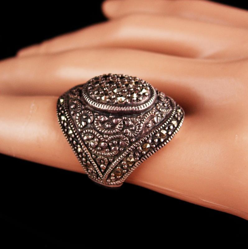 Stunning Renaissance revival Ring / Huge gothic marcasite setting / vintage solid sterling statement ring / spanish victorian / size 5 1/2