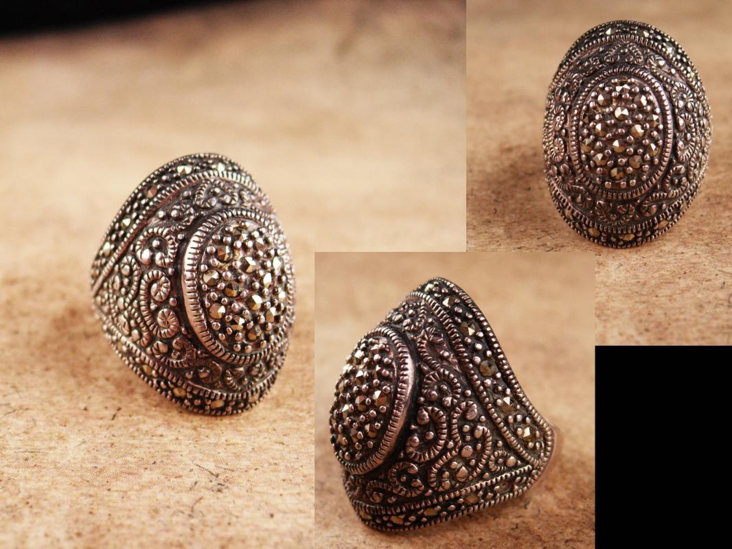 Stunning Renaissance revival Ring / Huge gothic marcasite setting / vintage solid sterling statement ring / spanish victorian / size 5 1/2