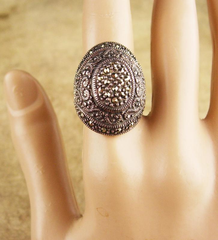 Stunning Renaissance revival Ring / Huge gothic marcasite setting / vintage solid sterling statement ring / spanish victorian / size 5 1/2