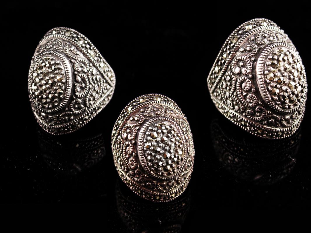 Stunning Renaissance revival Ring / Huge gothic marcasite setting / vintage solid sterling statement ring / spanish victorian / size 5 1/2