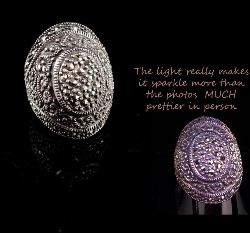 Stunning Renaissance revival Ring / Huge gothic marcasite setting / vintage solid sterling statement ring / spanish victorian / size 5 1/2