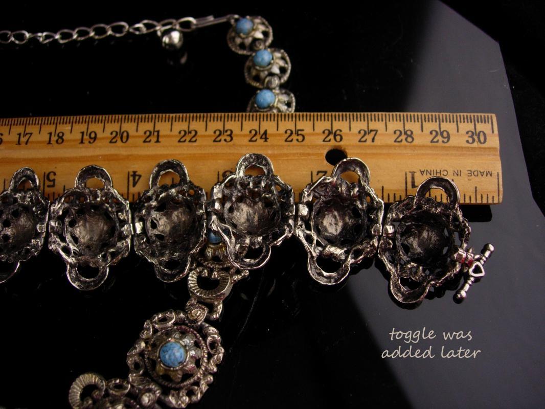 Antique Victorian necklace / Turquoise Bracelet / Vintage fancy metal work / statement jewelry / victorian revival bracelet necklace set