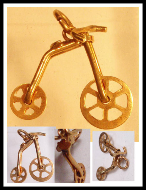 Vintage MEchanical Unicycle 14kt GOLD CHARM