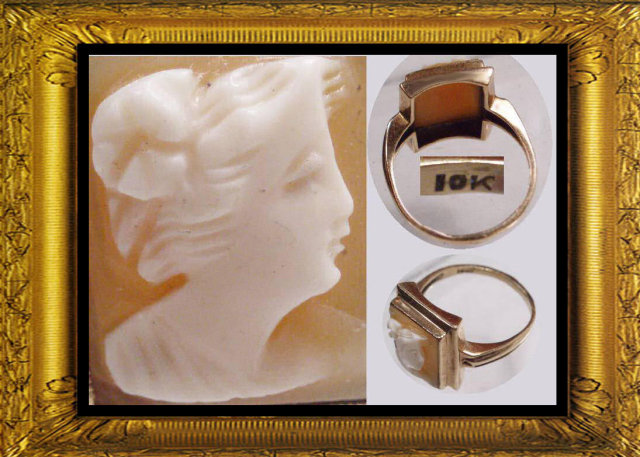 Antique Neoclassical GOLD shell Cameo RING