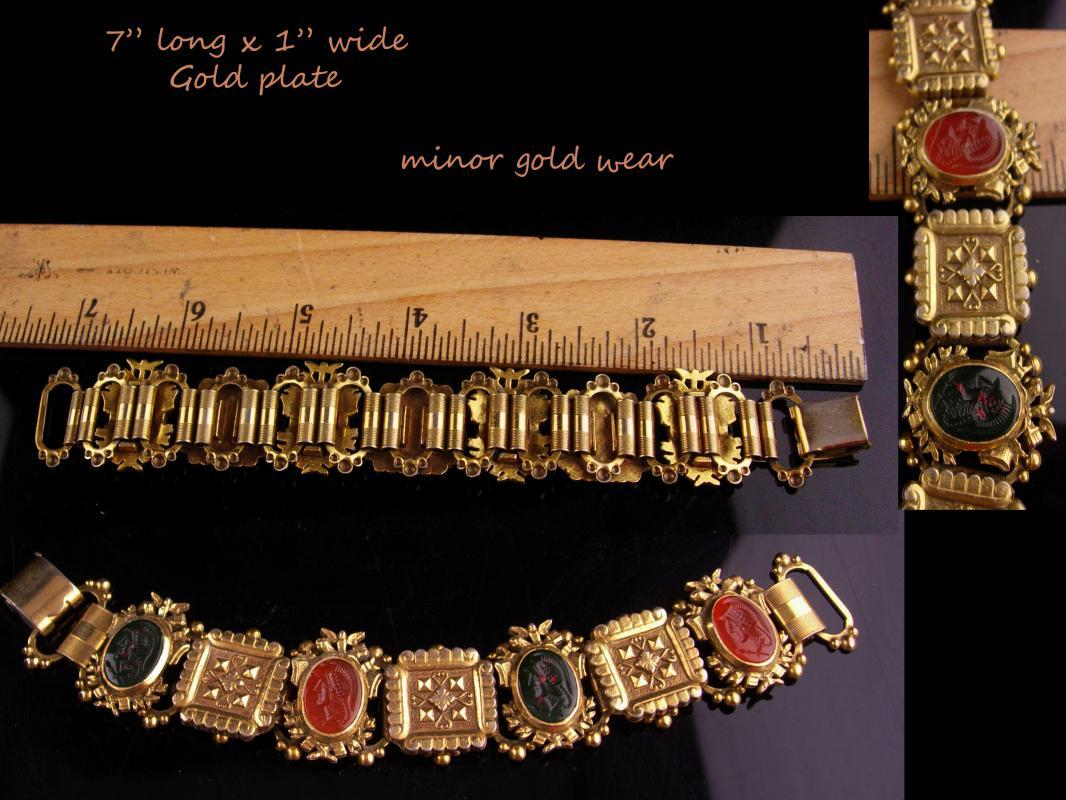 Antique Bookchain bracelet / Victorian bracelet / Bloodstone cameo / Edwardian jewelry / renaissance revival / Vintage costume jewelry