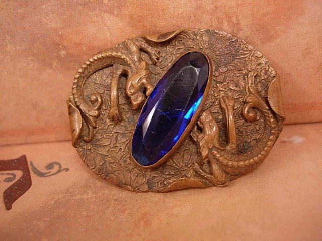 Antique CHINESE DRAGON GLASS Sash PIN