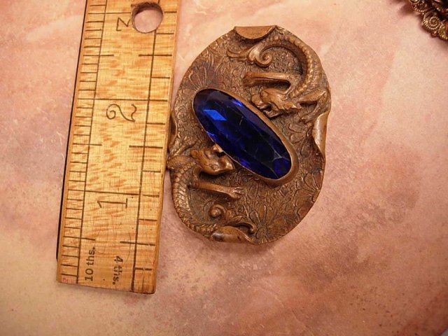 Antique CHINESE DRAGON GLASS Sash PIN