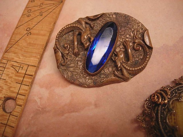 Antique CHINESE DRAGON GLASS Sash PIN