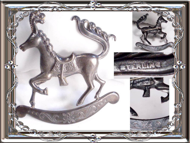 Vintage sterling Carousel Horse brooch signed Figural