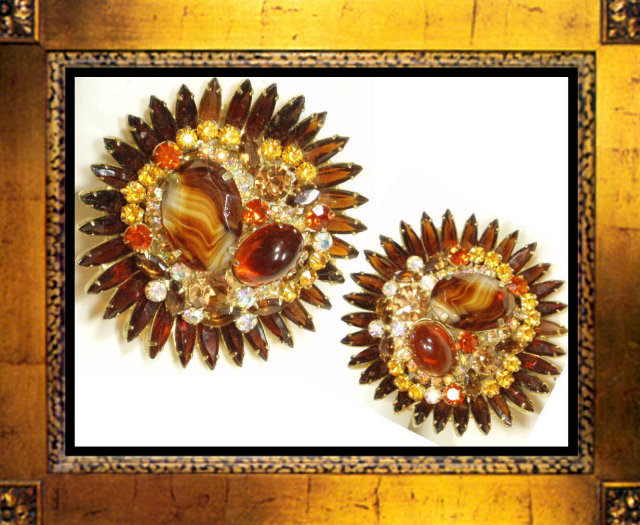 Vintage Schreiner 3 Glass RS CLUSTER Brooch