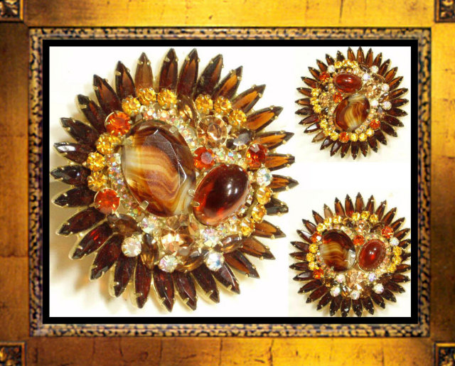 Vintage Schreiner 3 Glass RS CLUSTER Brooch
