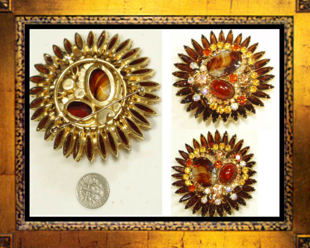 Vintage Schreiner 3 Glass RS CLUSTER Brooch