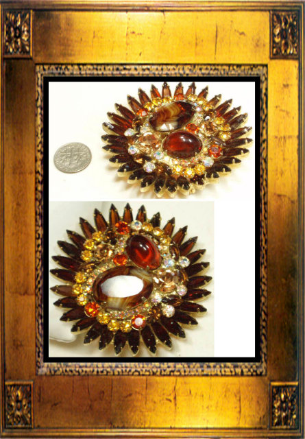 Vintage Schreiner 3 Glass RS CLUSTER Brooch