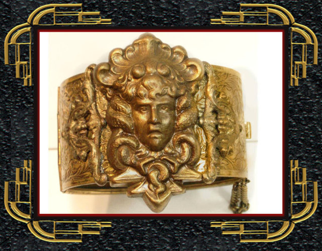 GORGEOUS Vintage Medusa Snake bracelet Wide art nouveau relief hinged bangleMedusa Snake bracelet