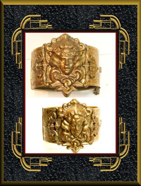 GORGEOUS Vintage Medusa Snake bracelet Wide art nouveau relief hinged bangleMedusa Snake bracelet
