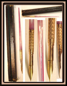 19th century PINK Victorian Dip quill pen &case