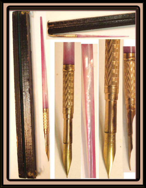19th century PINK Victorian Dip quill pen &case
