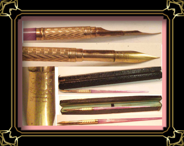 19th century PINK Victorian Dip quill pen &case