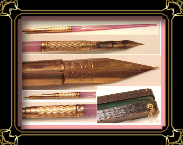 19th century PINK Victorian Dip quill pen &case
