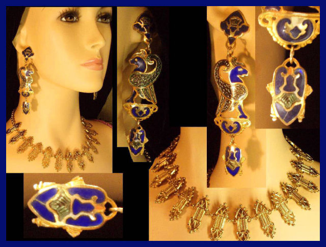 EXOTIC DECO Enamel Scarab earrings necklace