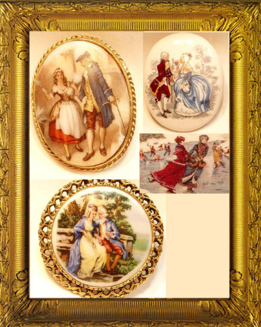 4 Victorian porcelain portrait brooches UNUSUAL